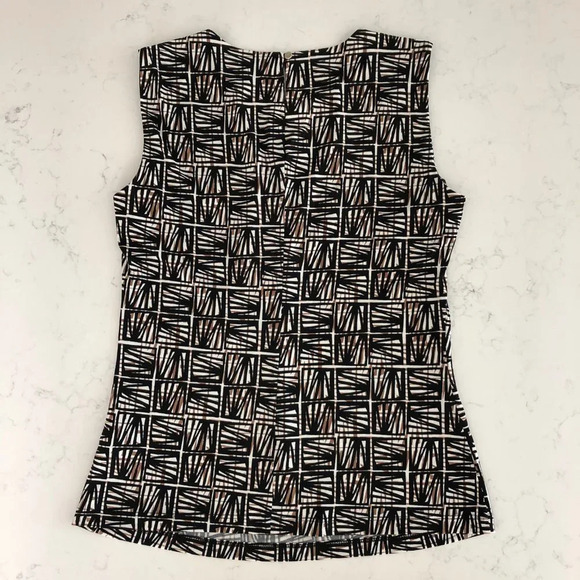 Calvin Klein Sleeveless Scoop Neck Bamboo Print Top Black Tan Wht Sz S NWOT - Picture 11 of 15